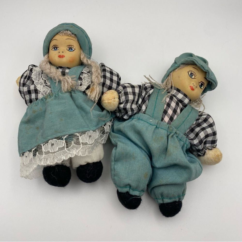 Vintage Folk-Art Hand-Painted Porcelain Face Boy & Girl Dolls (Pair)
